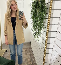 The Workshop Studio 3/4 Ruched Sleeve Blazer, Khaki