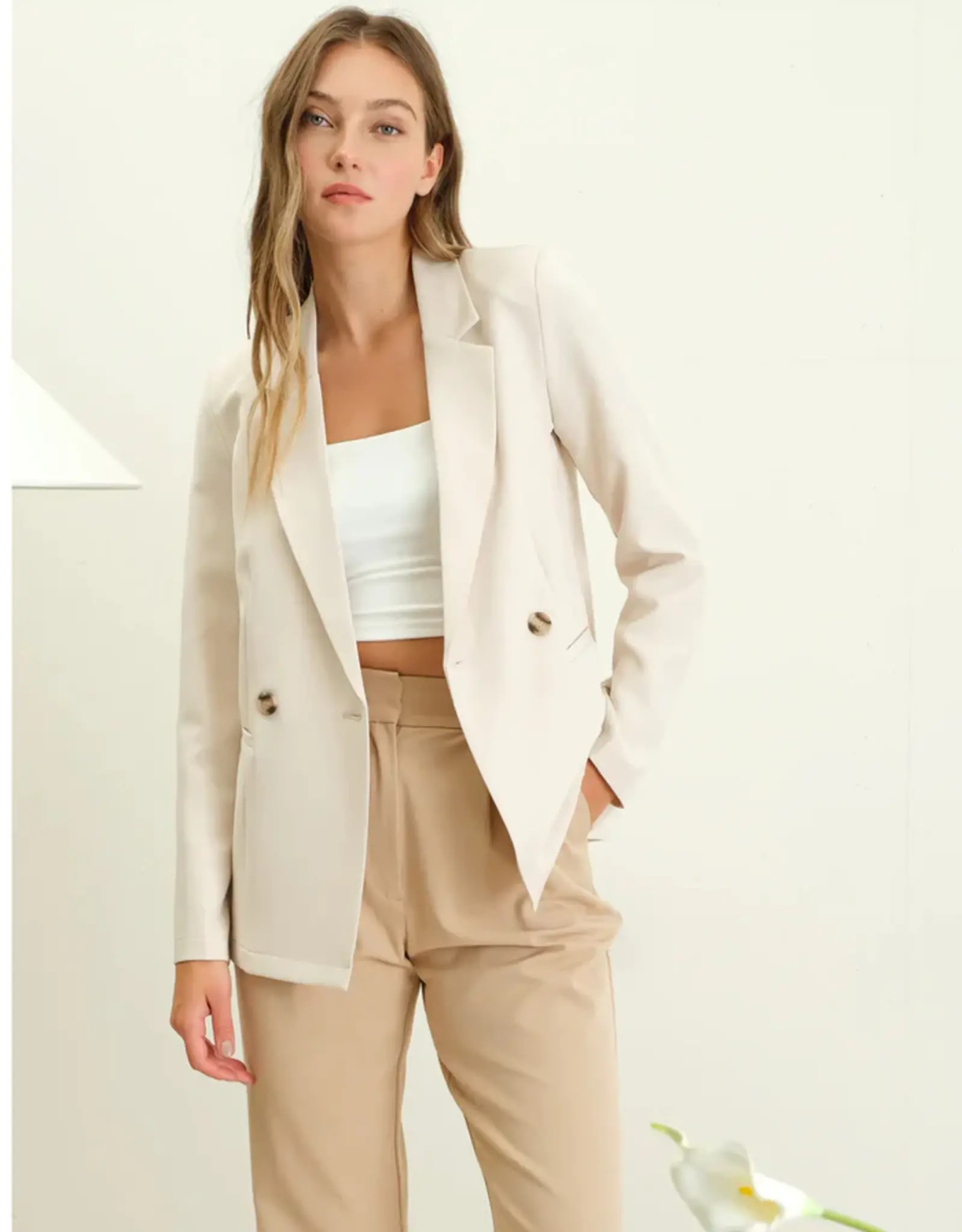 The Workshop Studio Solid Double Breasted Jacket, Light Khaki