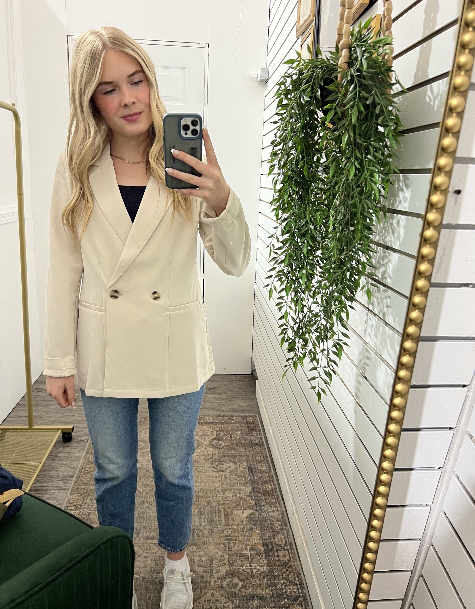 The Workshop Studio Solid Double Breasted Jacket, Light Khaki