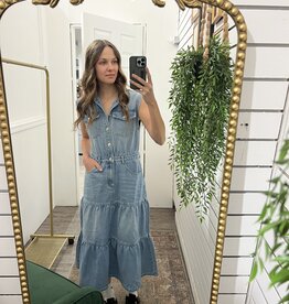 Denim Sleeveless Tiered Midi Dress