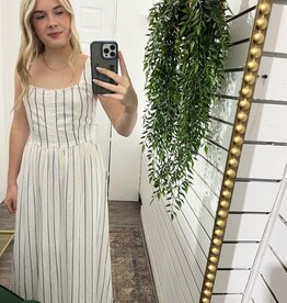 The Workshop Studio Stripe Lace Trim Midi Dress