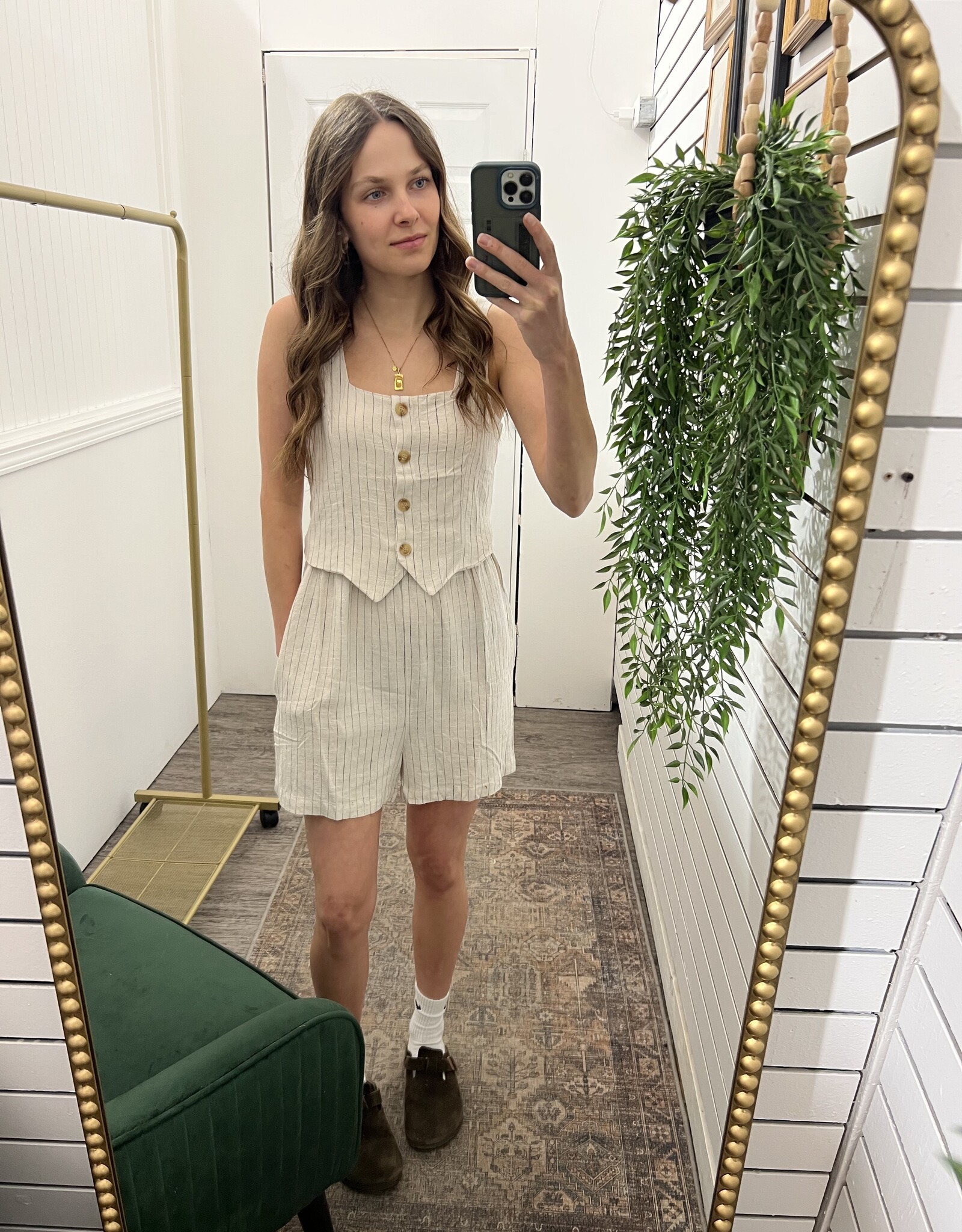 Faux-Set Button Up Vest Romper