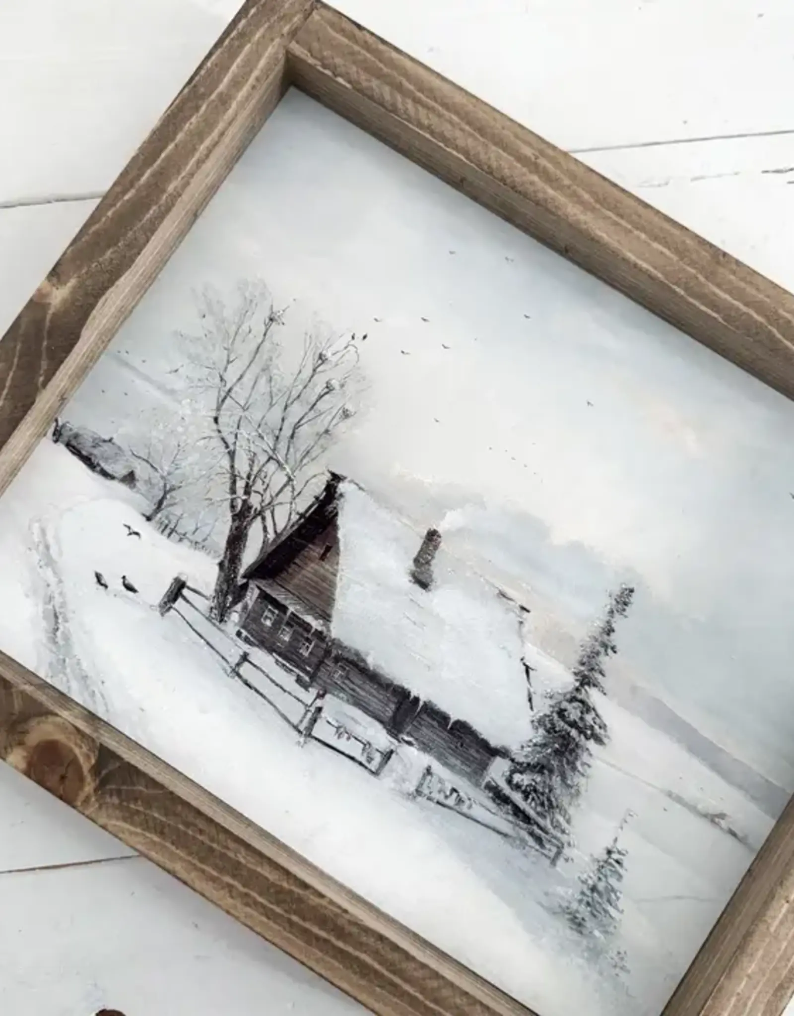 Ashwood Designs Vintage Winter Cabin Print ,9x11