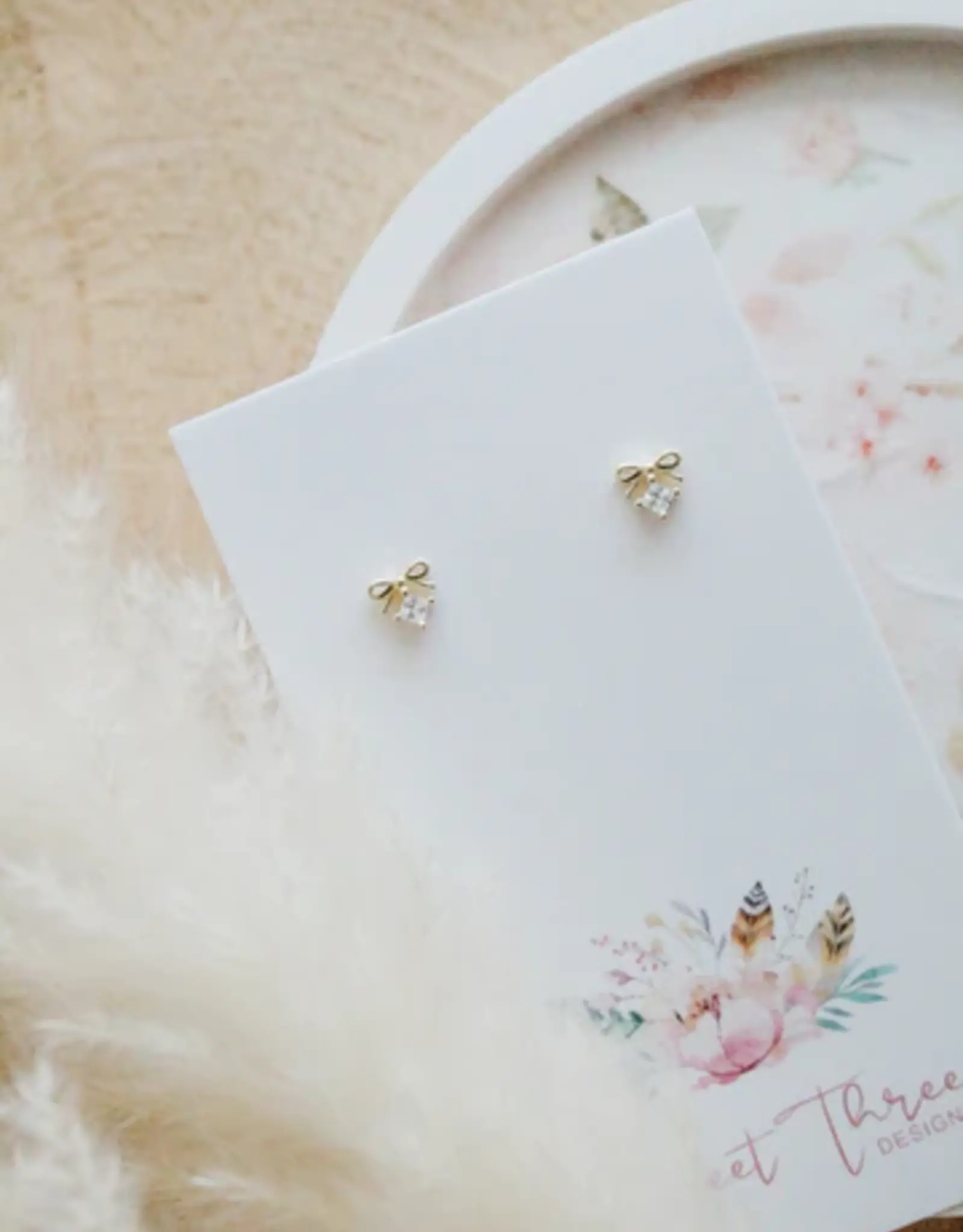 Sweet Three Designs Lulu Bow Studs, Silver/Clear