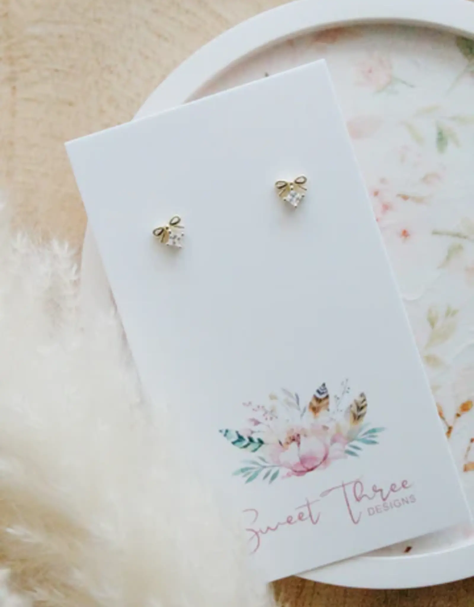 Sweet Three Designs Lulu Bow Studs, Gold/Clear