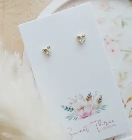 Sweet Three Designs Lulu Bow Studs, Gold/Clear