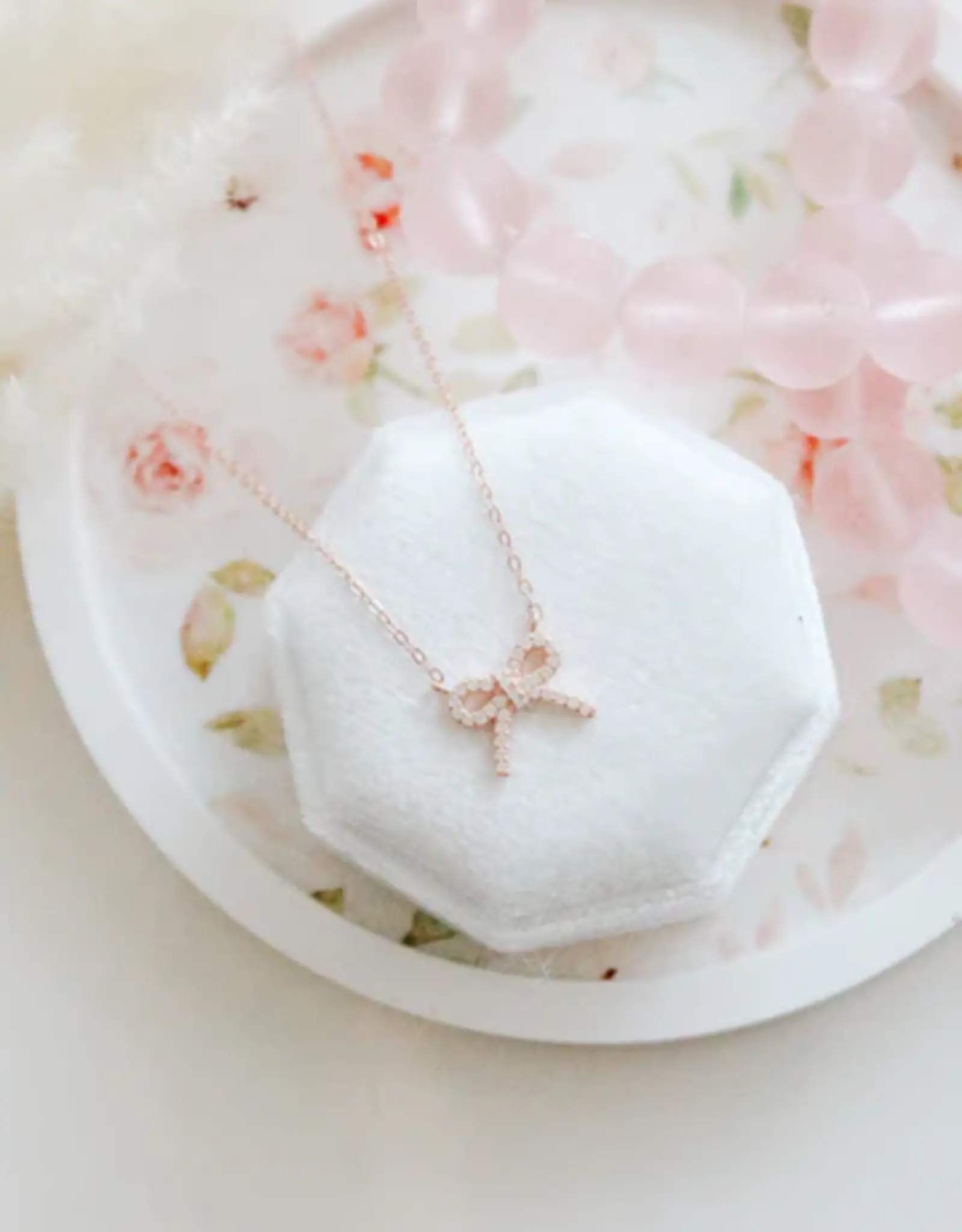 Sweet Three Designs Heather Bow Necklace, Rose Gold