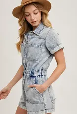 Washed Denim Short Sleeved Romper