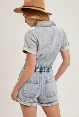 Washed Denim Short Sleeved Romper