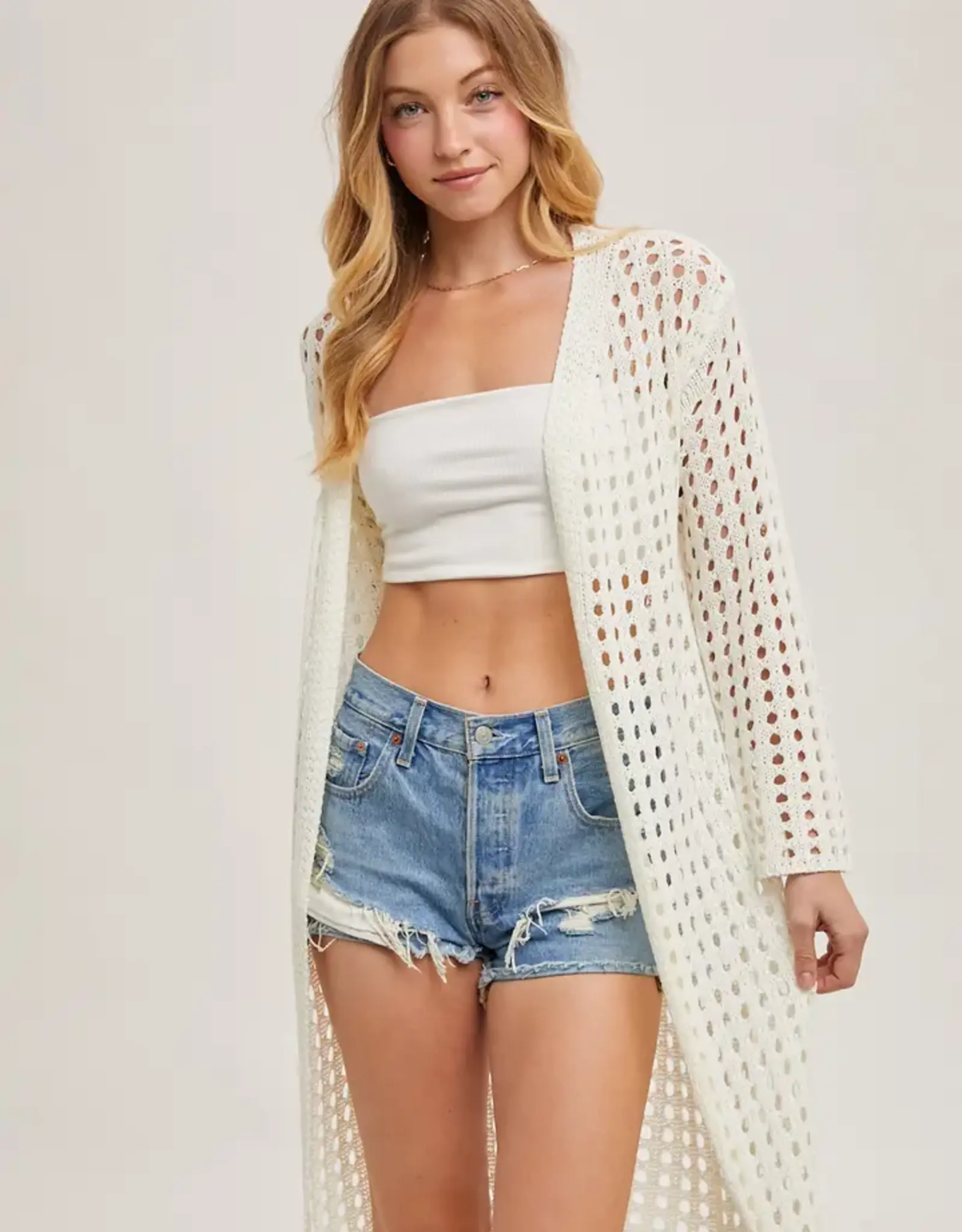Open Knit Long Line Cardigan