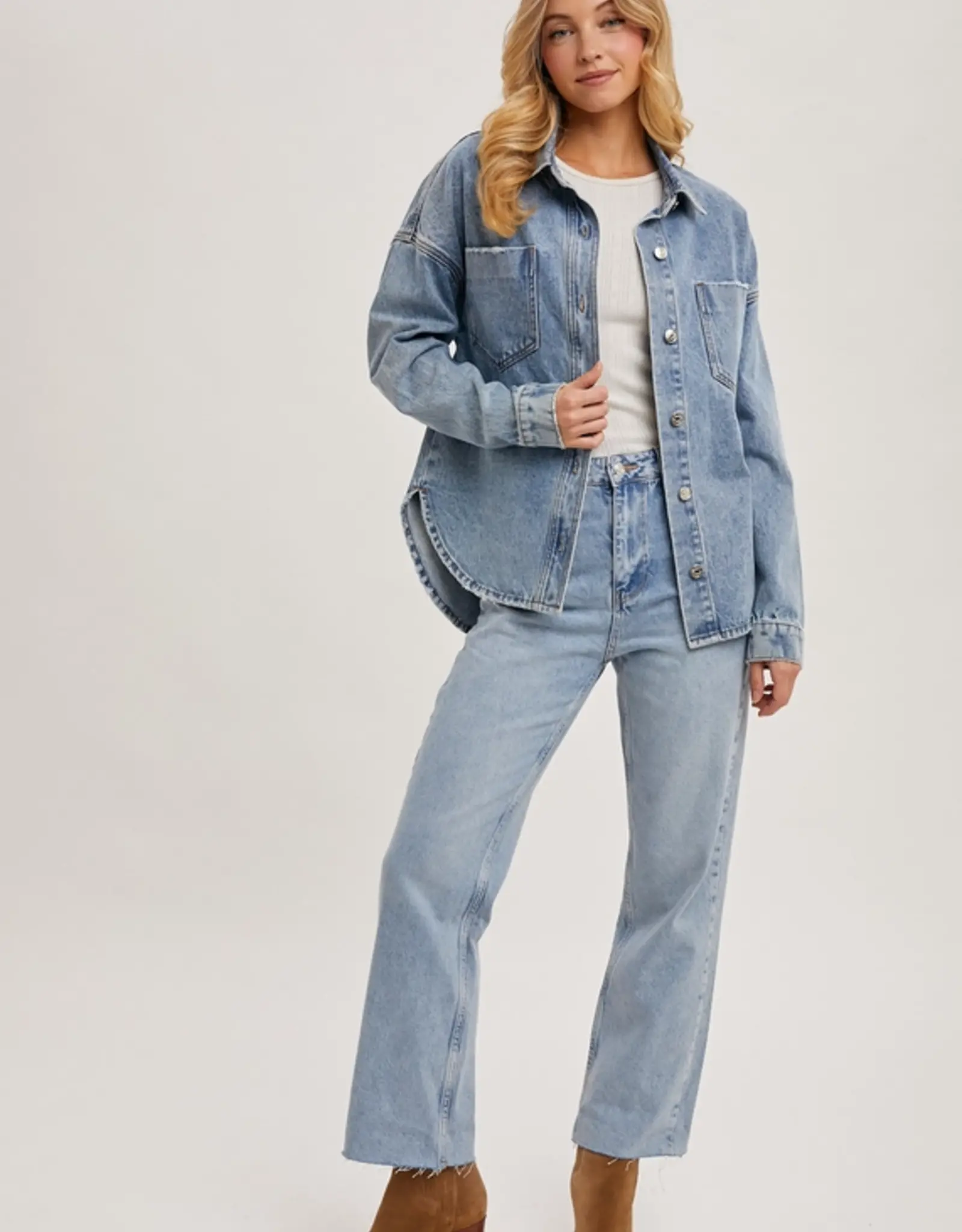 Button Down Dolphin Hem Jacket