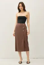 Linen Blend Midi Wrap Skirt, Brown