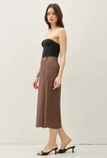 Linen Blend Midi Wrap Skirt, Brown