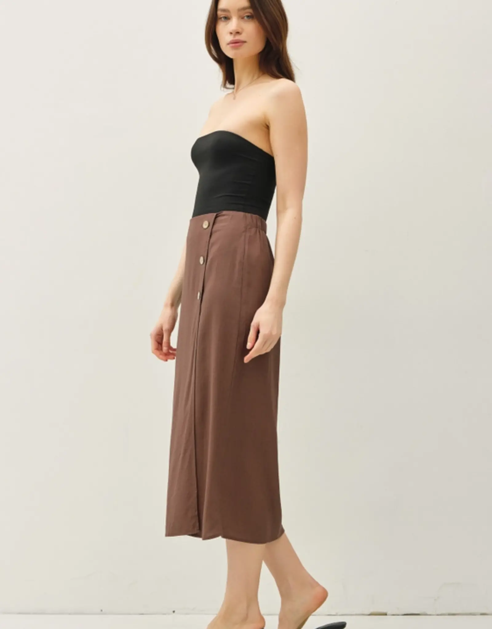 Linen Blend Midi Wrap Skirt, Brown