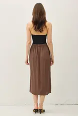 Linen Blend Midi Wrap Skirt, Brown