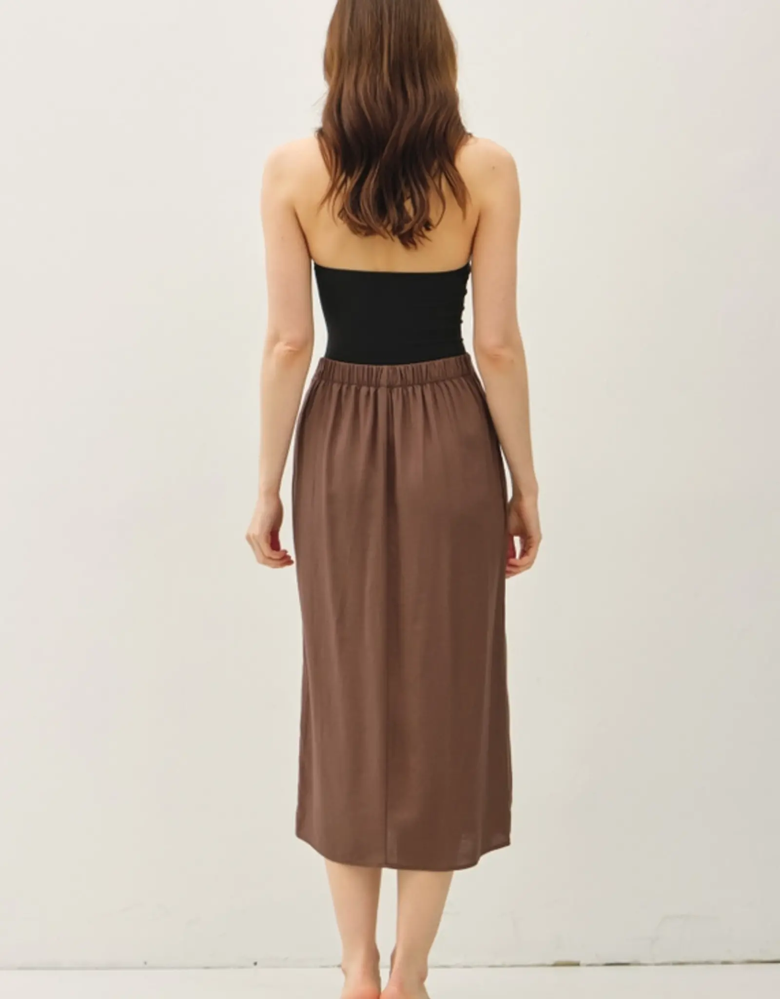 Linen Blend Midi Wrap Skirt, Brown