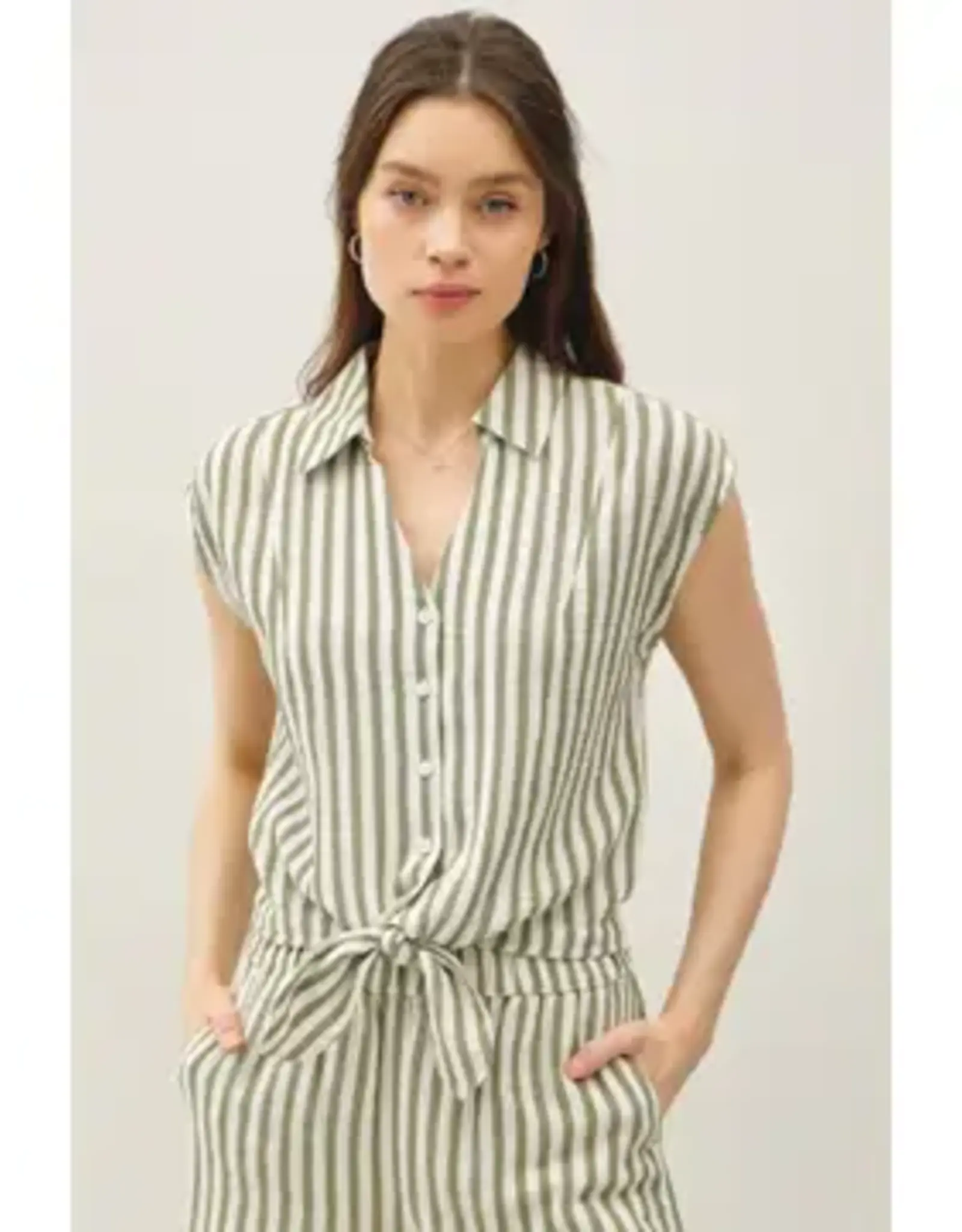Striped Cotton Front Tie Shirt