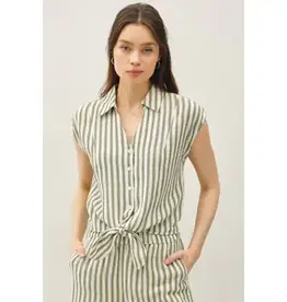 Striped Cotton Front Tie Shirt