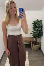 Linen Blend Midi Wrap Skirt, Brown