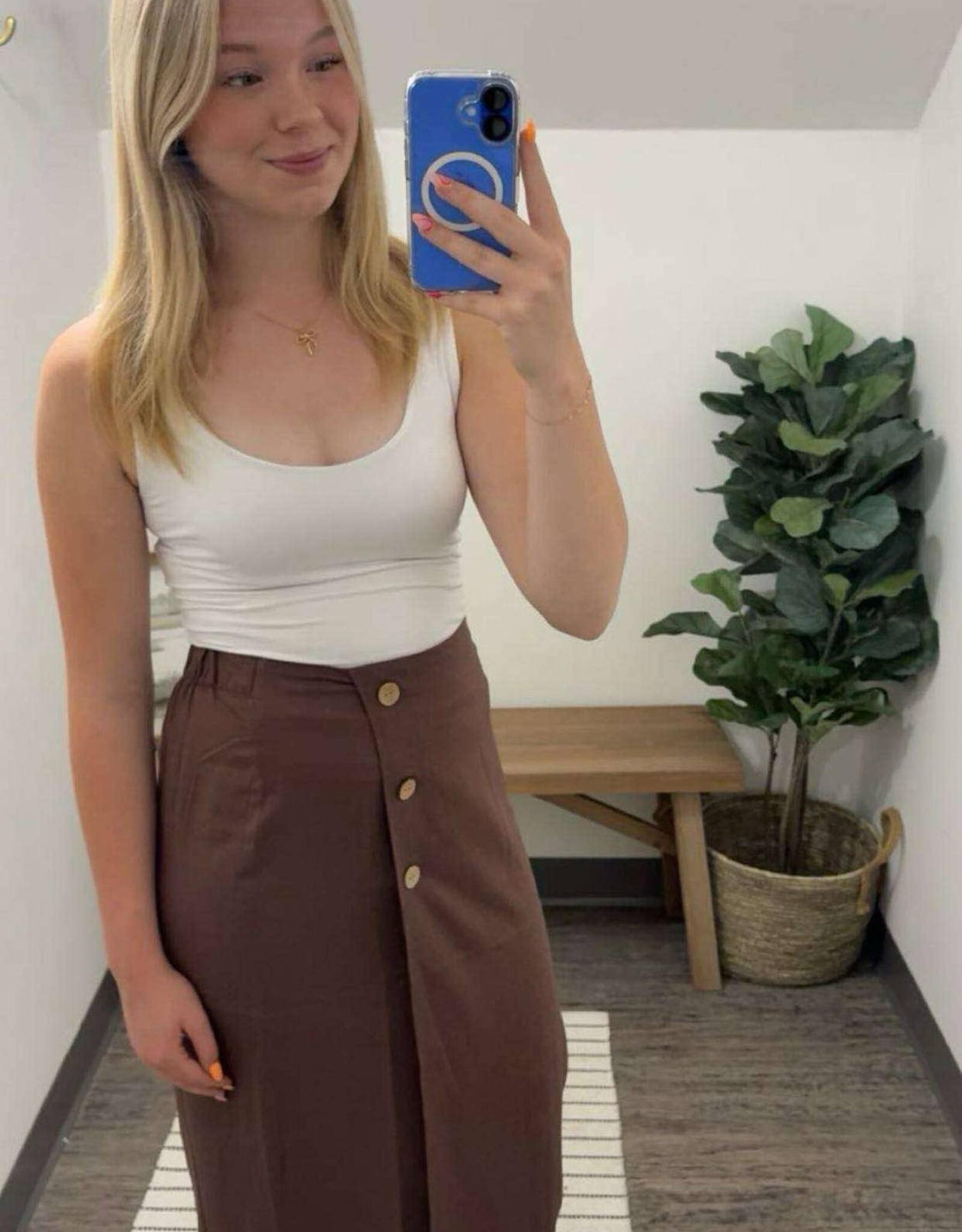 Linen Blend Midi Wrap Skirt, Brown