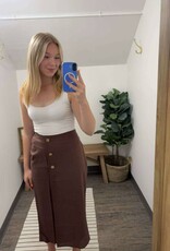 Linen Blend Midi Wrap Skirt, Brown