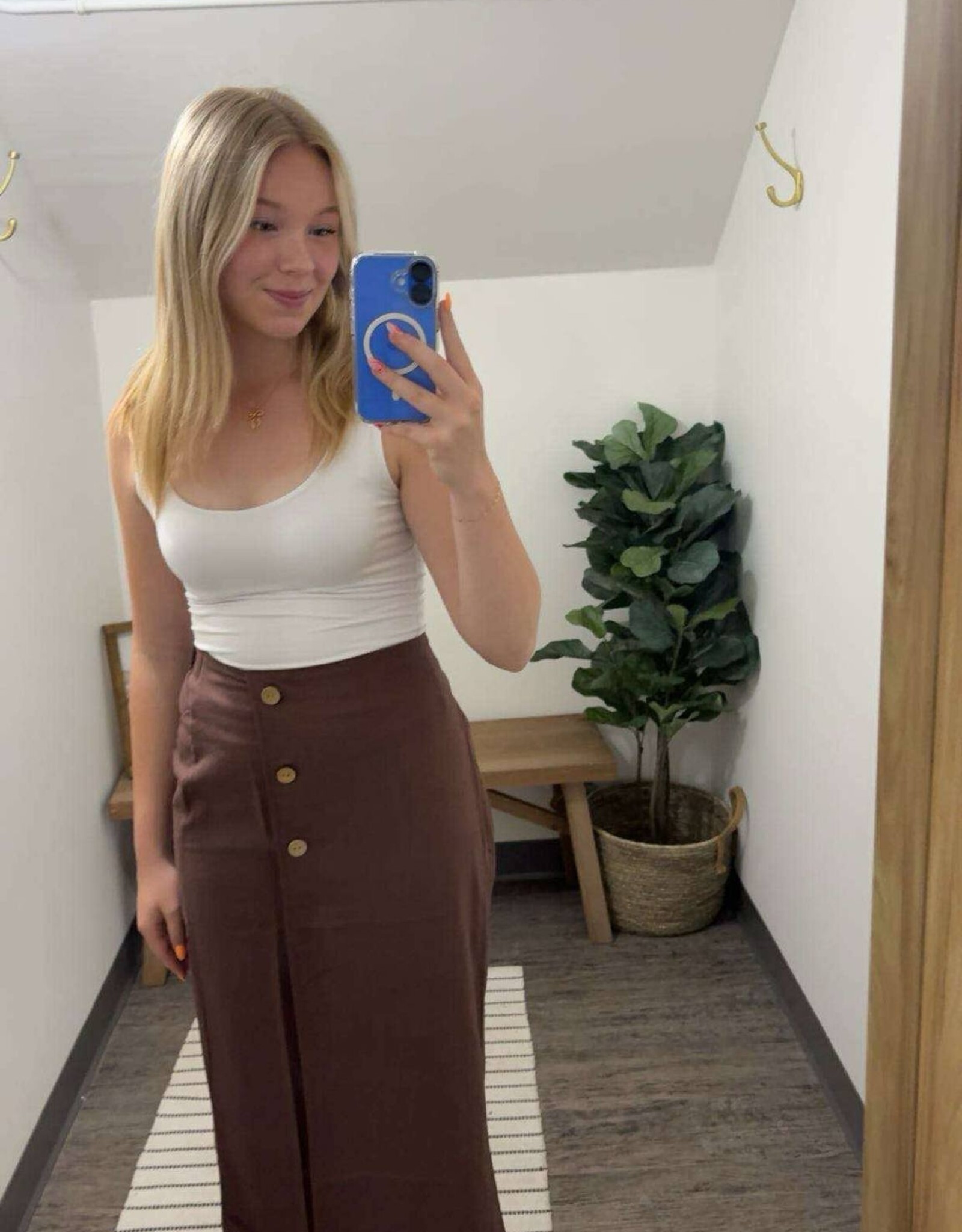 Linen Blend Midi Wrap Skirt, Brown