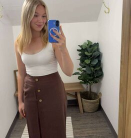 Linen Blend Midi Wrap Skirt, Brown