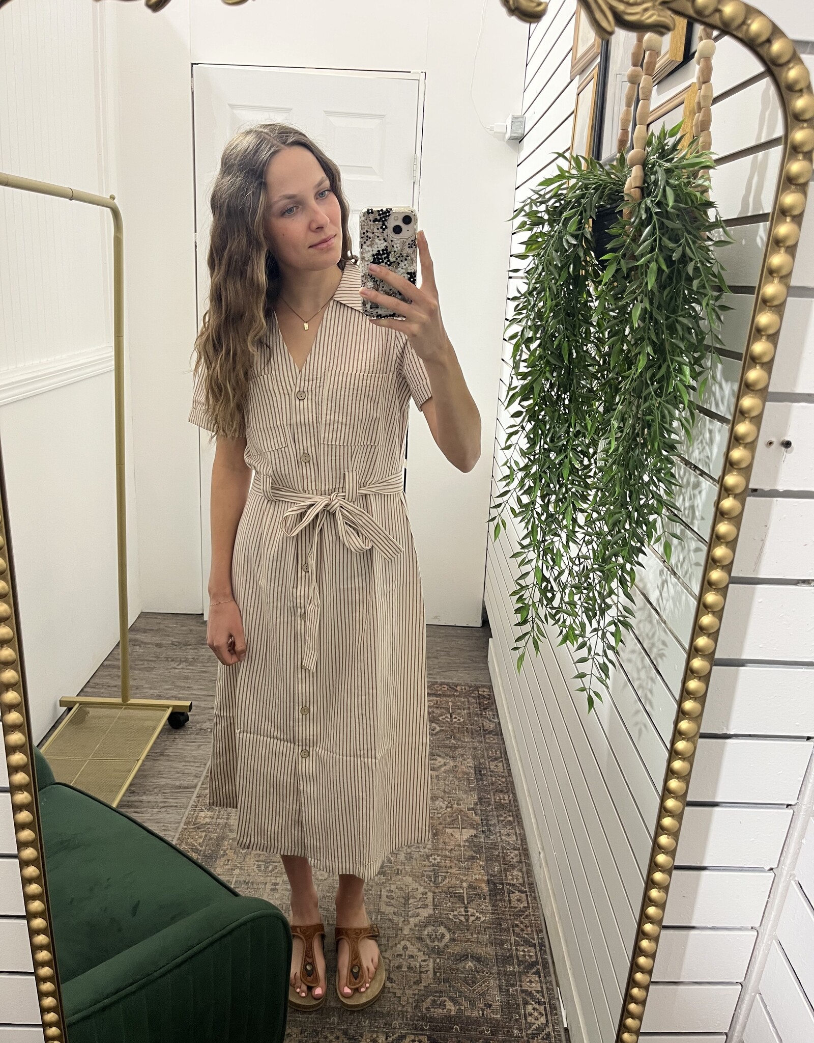 Striped Utility-Style Cotton Midi Dress