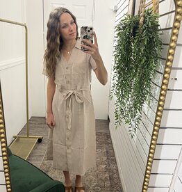 Striped Utility-Style Cotton Midi Dress