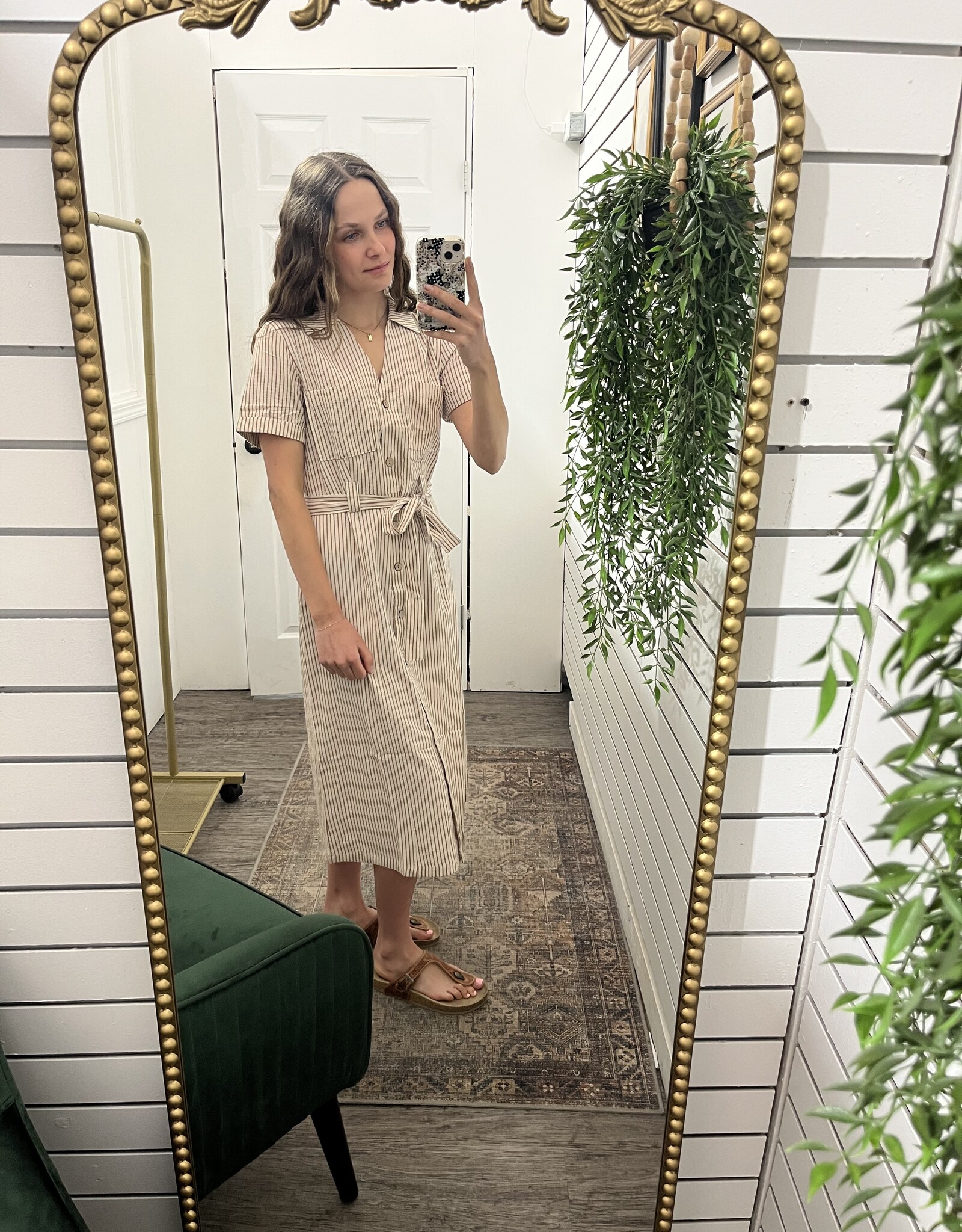 Striped Utility-Style Cotton Midi Dress