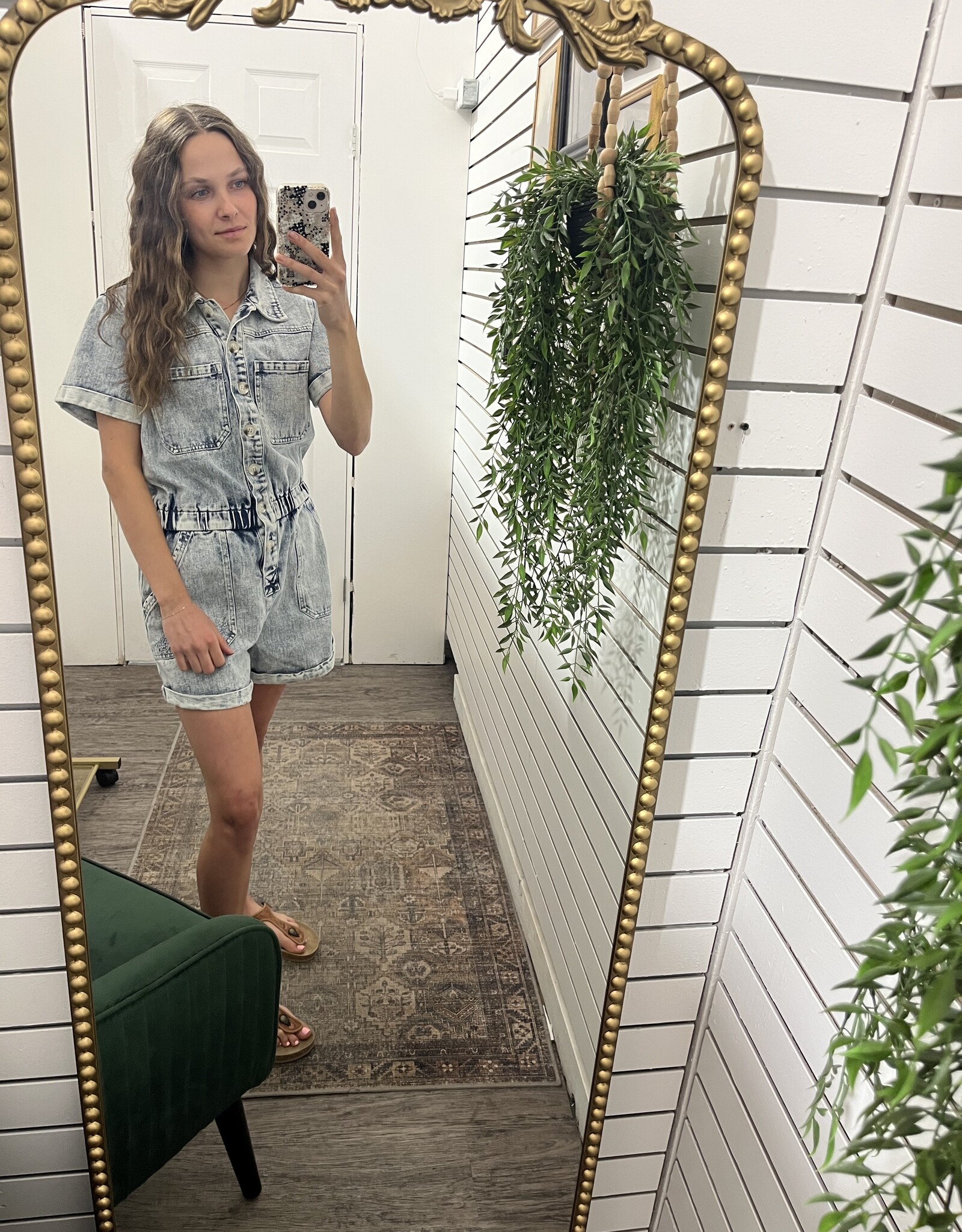 Washed Denim Short Sleeved Romper