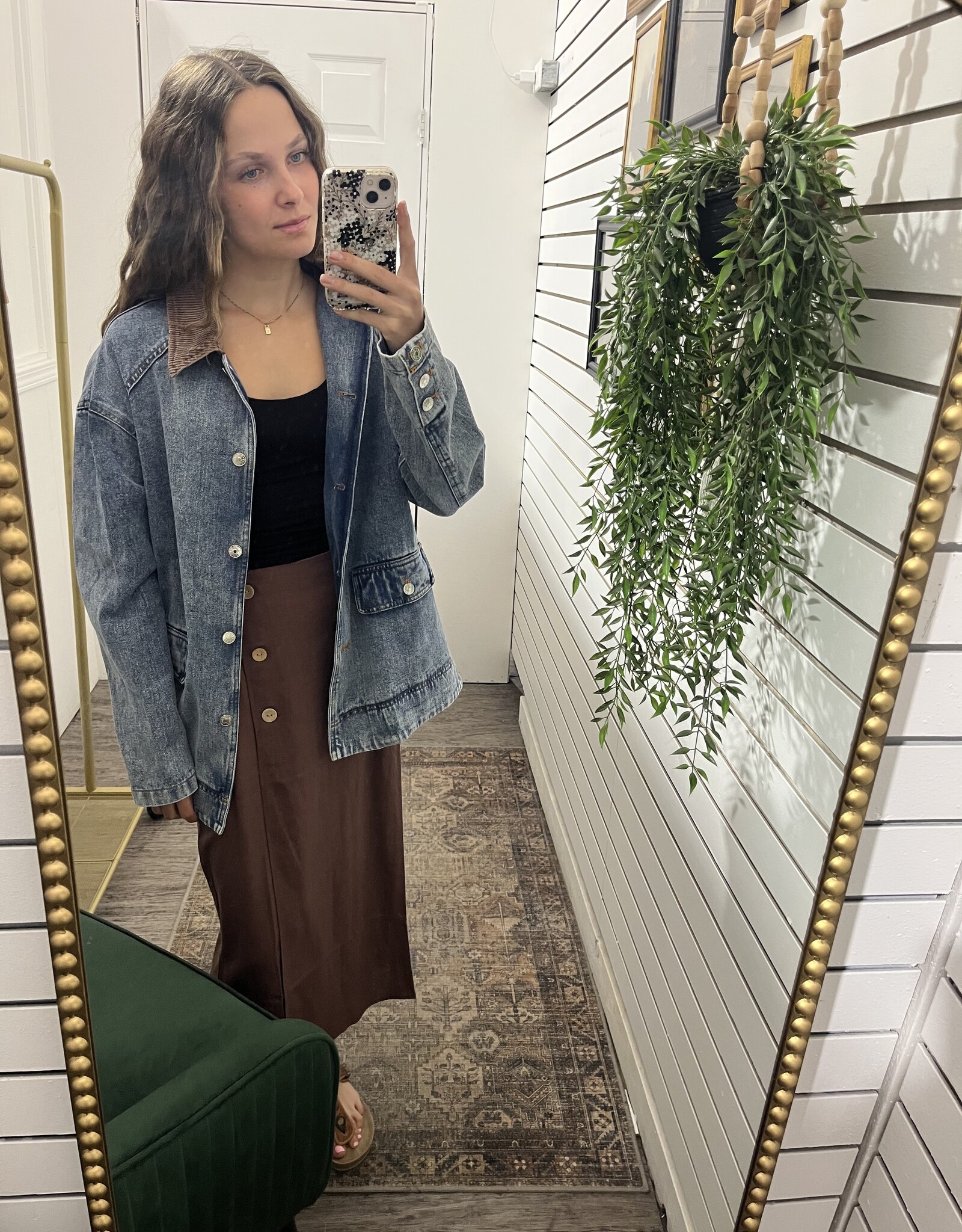 Denim Corduroy Collar Barn Coat