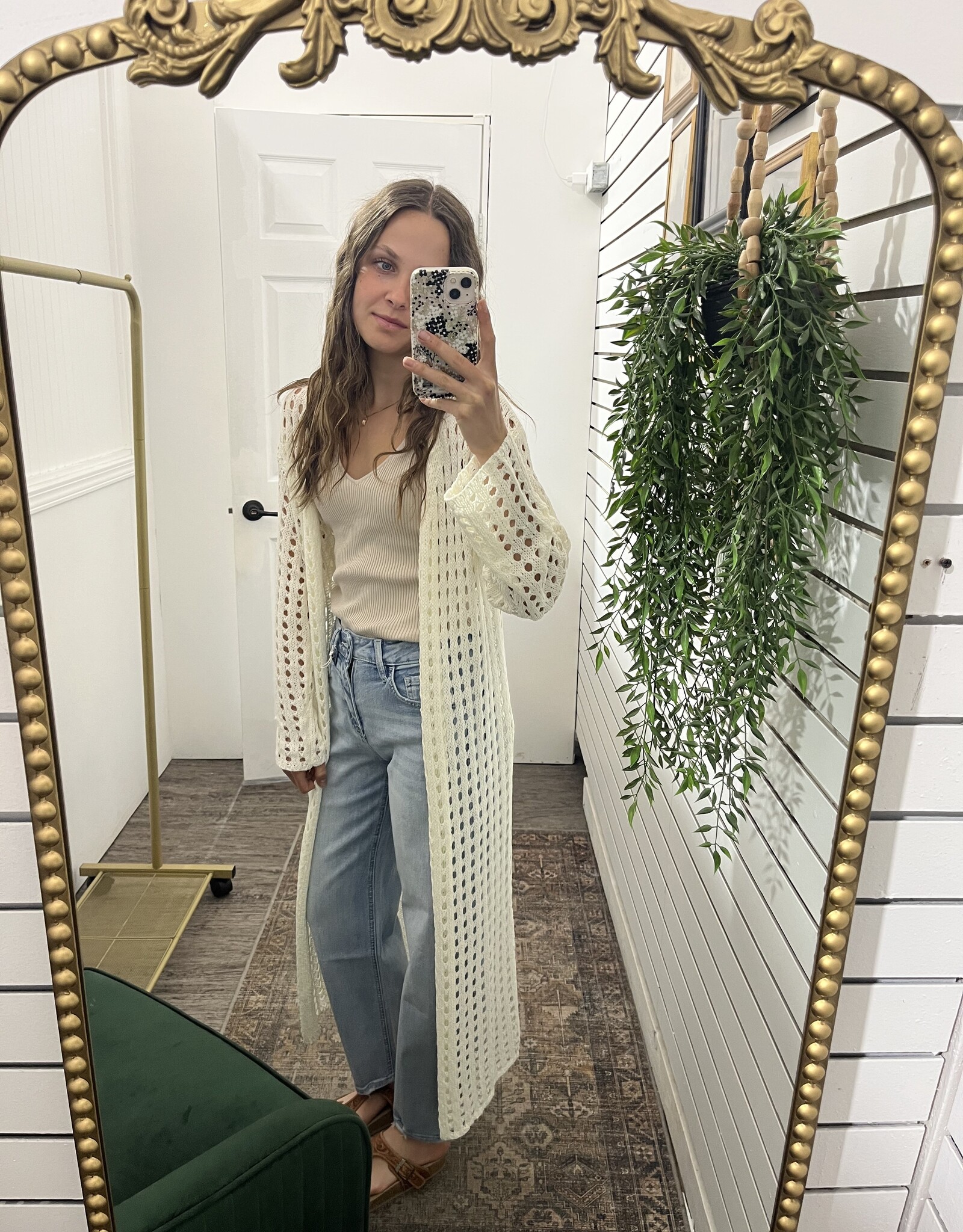 Open Knit Long Line Cardigan