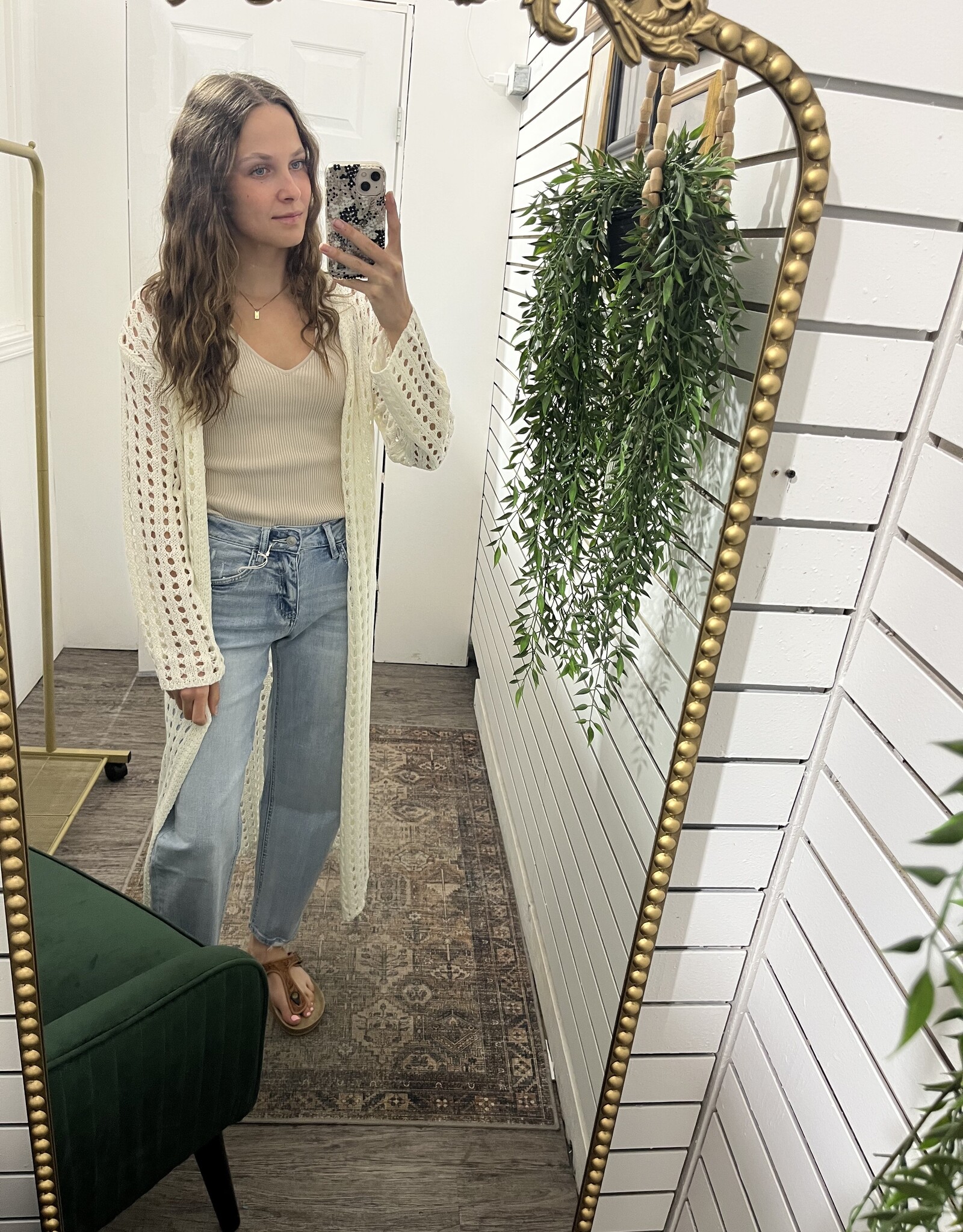 Open Knit Long Line Cardigan
