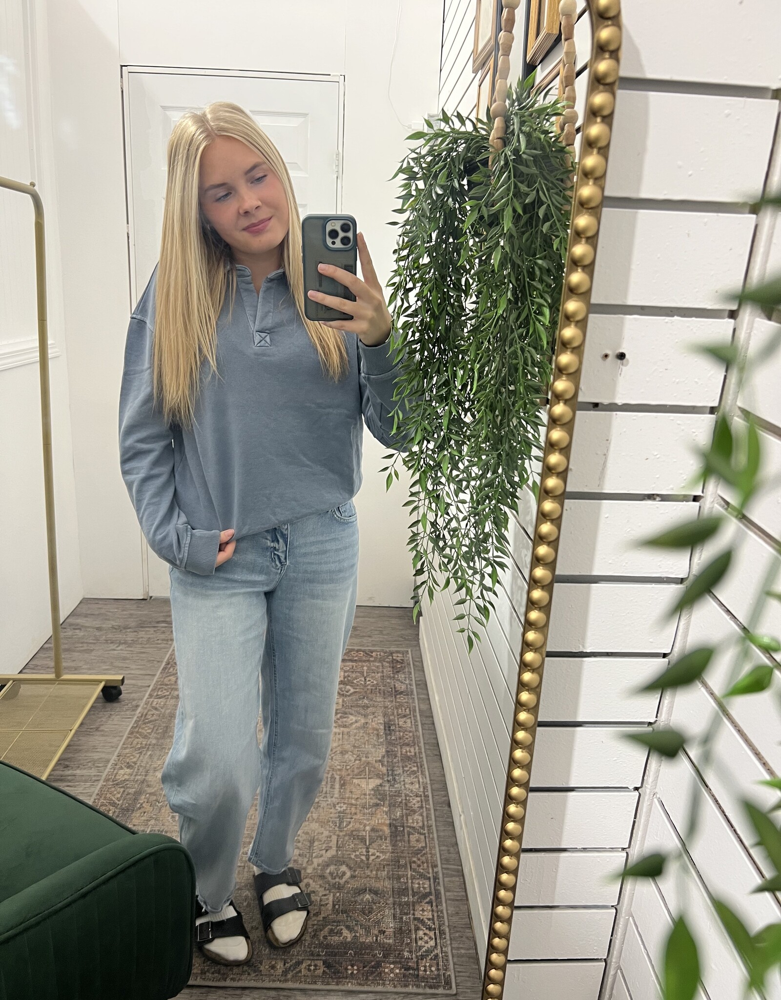 Acid Wash Henley Pullover