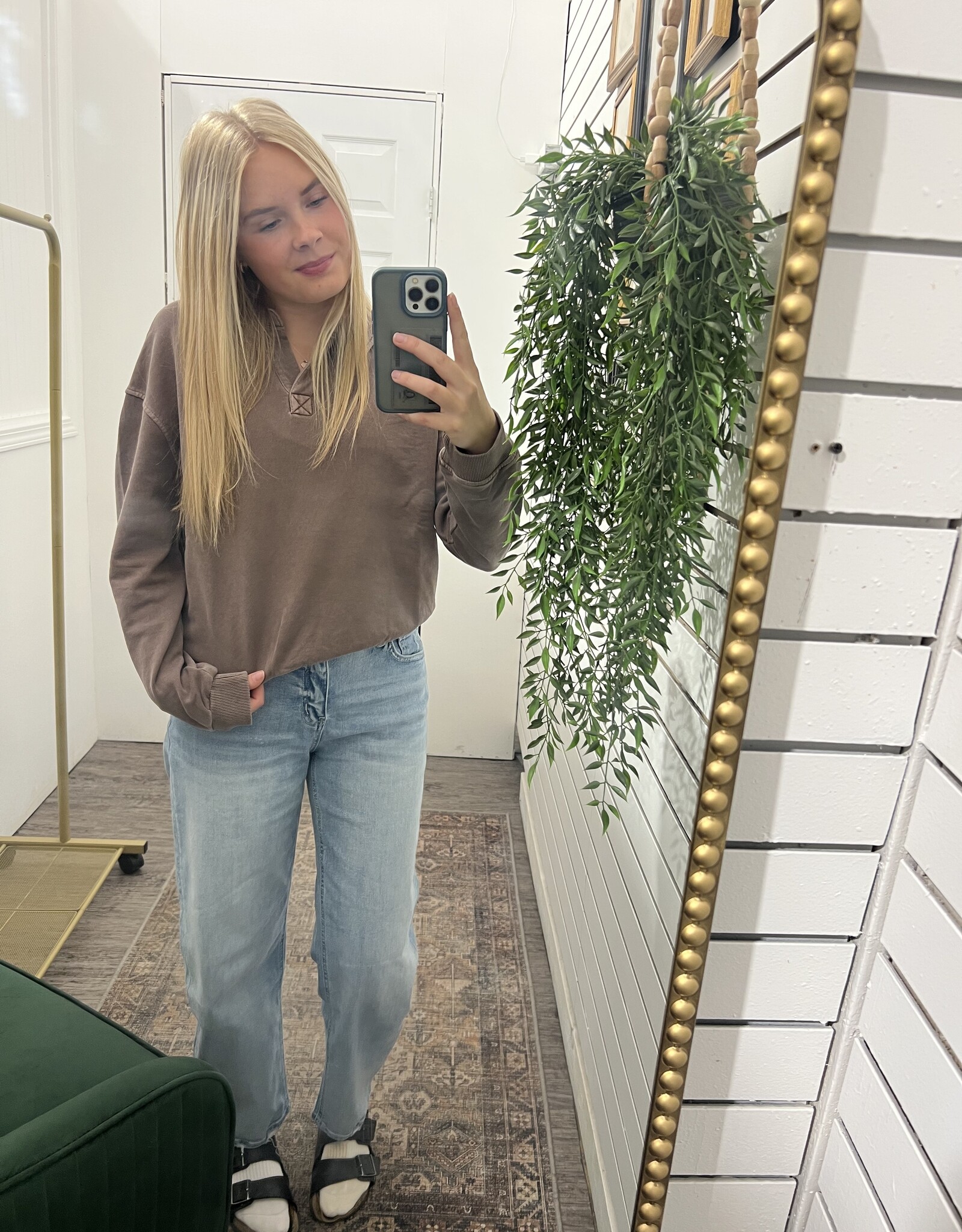 Acid Wash Henley Pullover