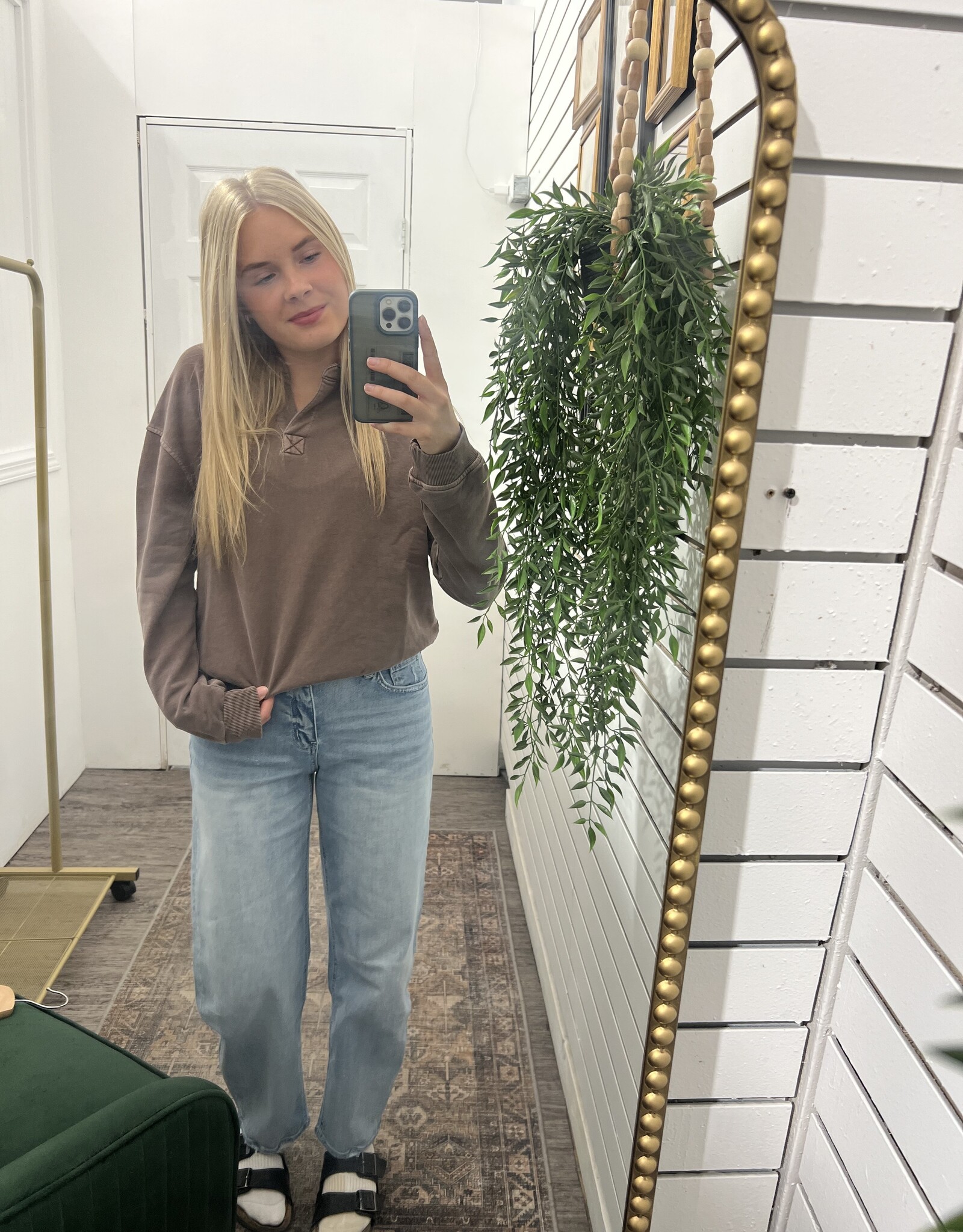 Acid Wash Henley Pullover