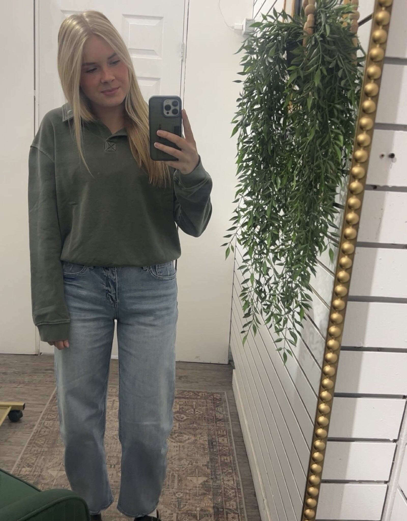 Acid Wash Henley Pullover