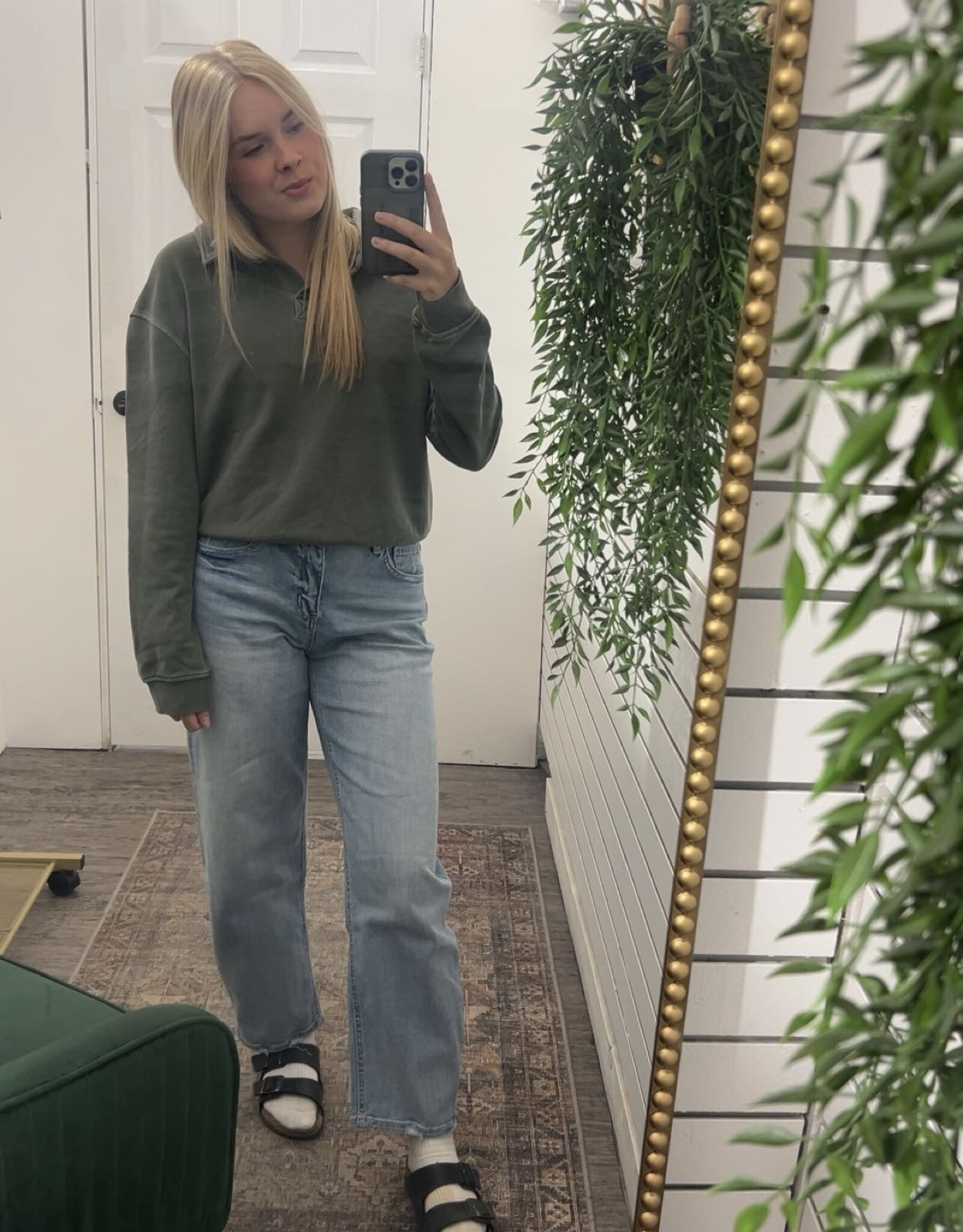 Acid Wash Henley Pullover