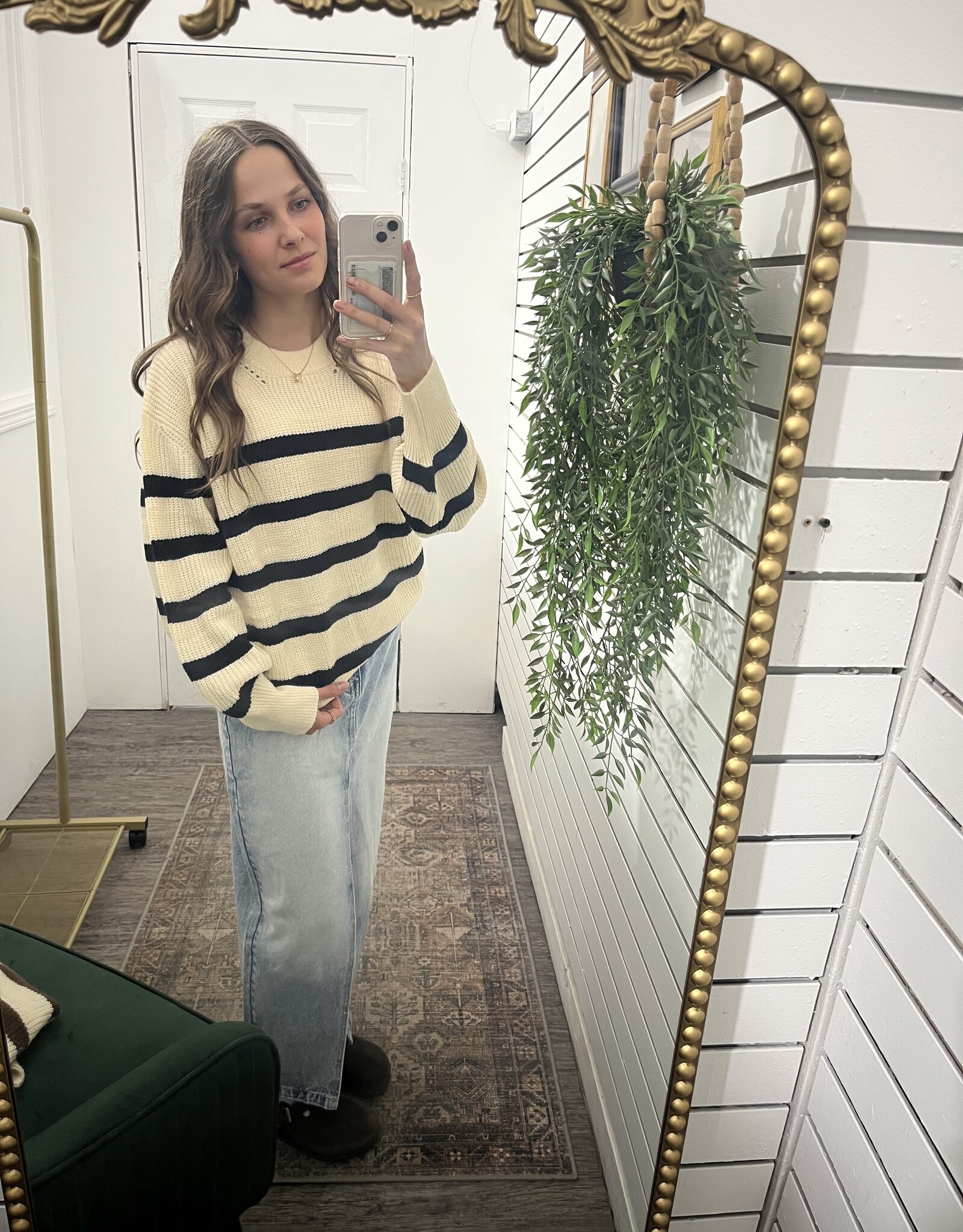 Striped Rib-Knit Sweater