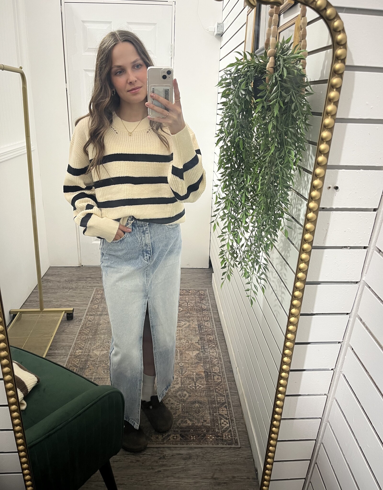 Striped Rib-Knit Sweater