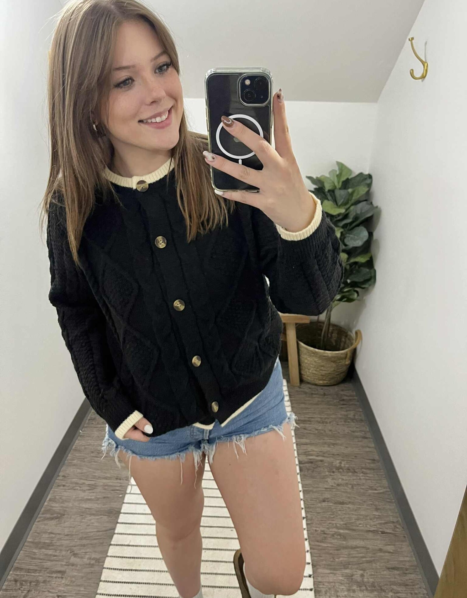 Button Down Cable Knit Cardigan