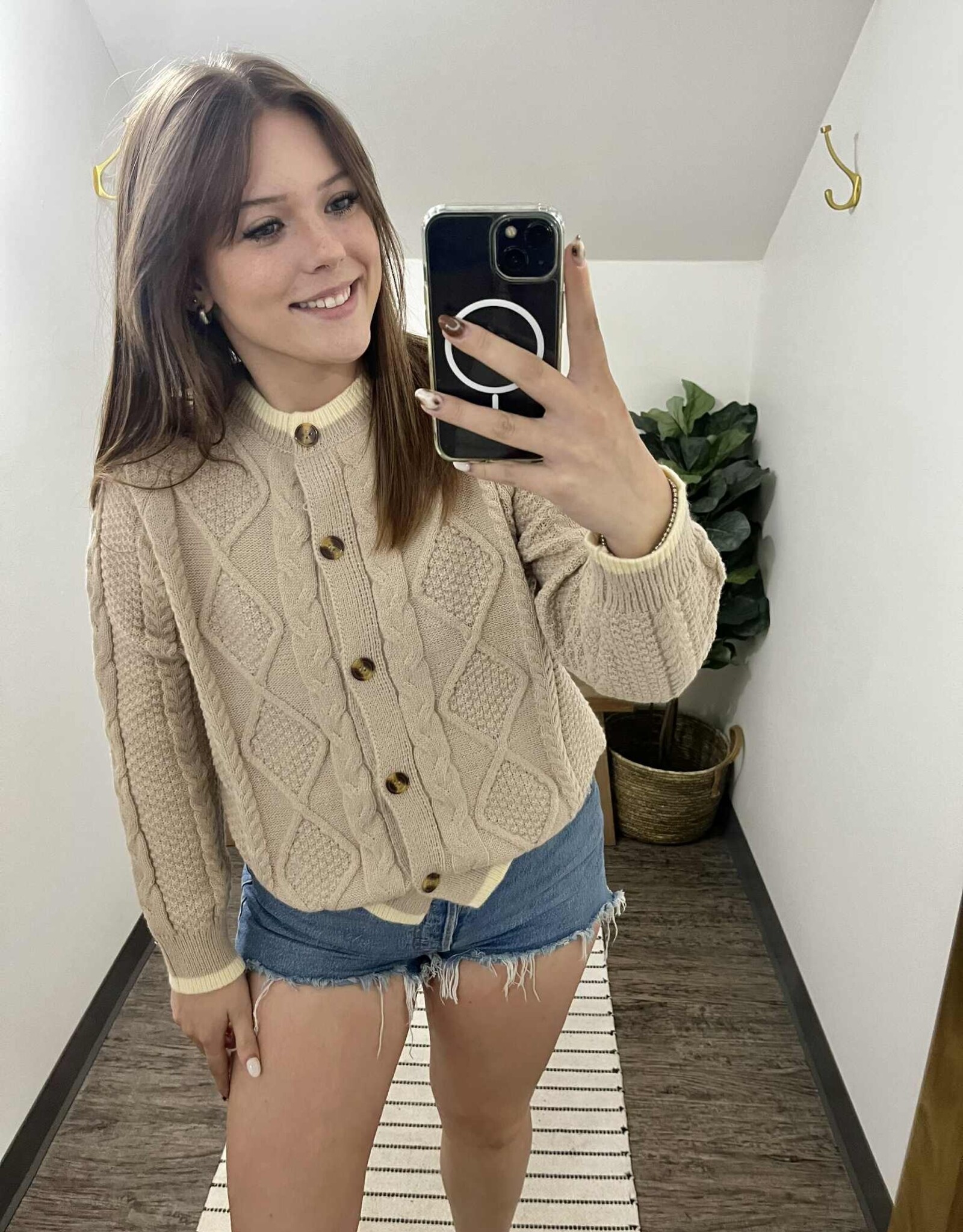 Button Down Cable Knit Cardigan