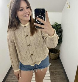 Button Down Cable Knit Cardigan