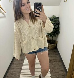 Button Down Cable Knit Cardigan