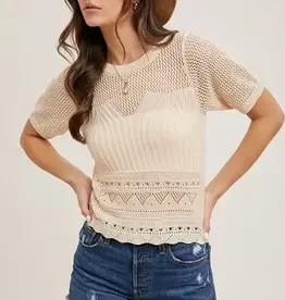 Open Knit Short Sleeve Blouse