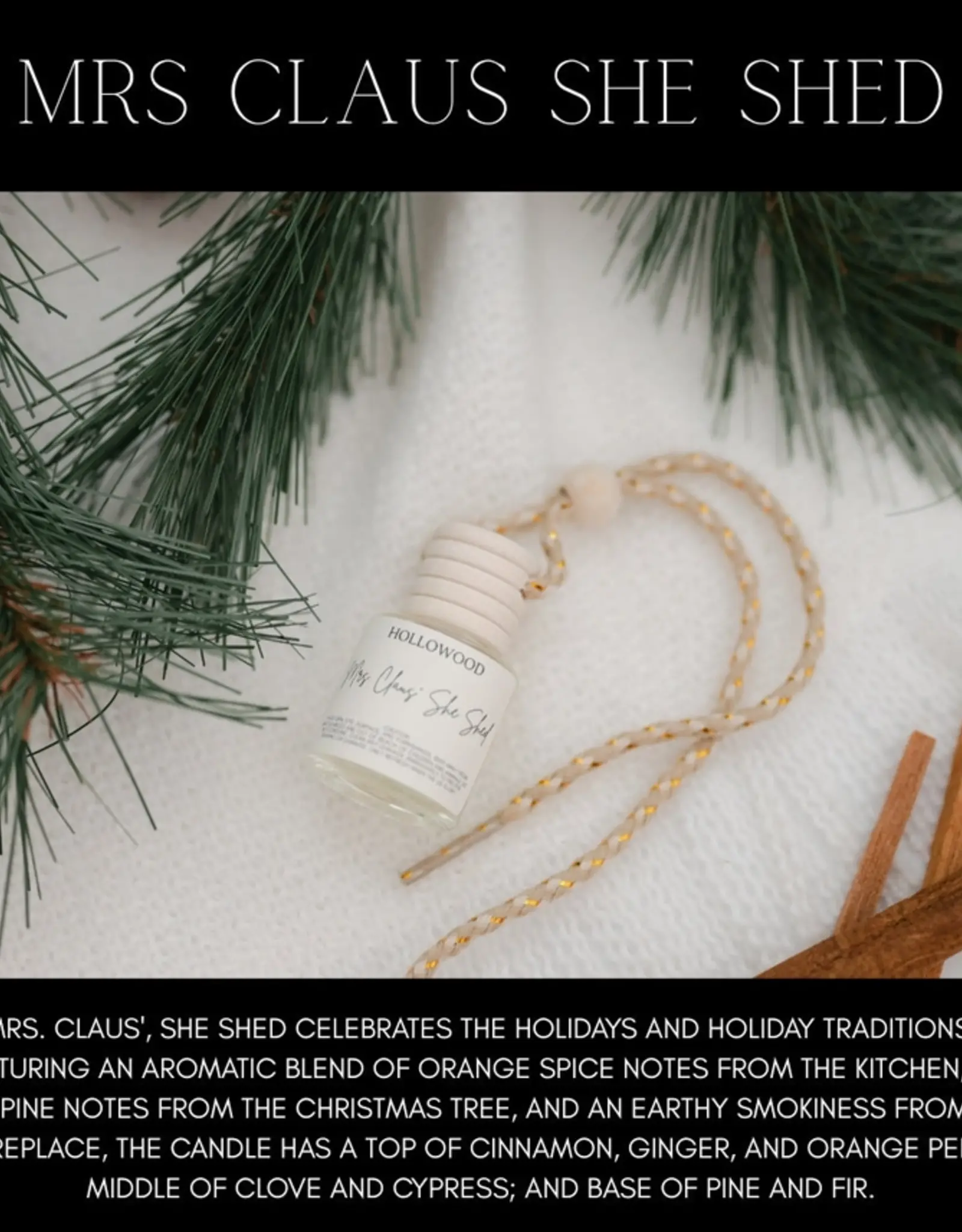 Hollowood Home Car Diffuser, Mrs. Claus She Shed