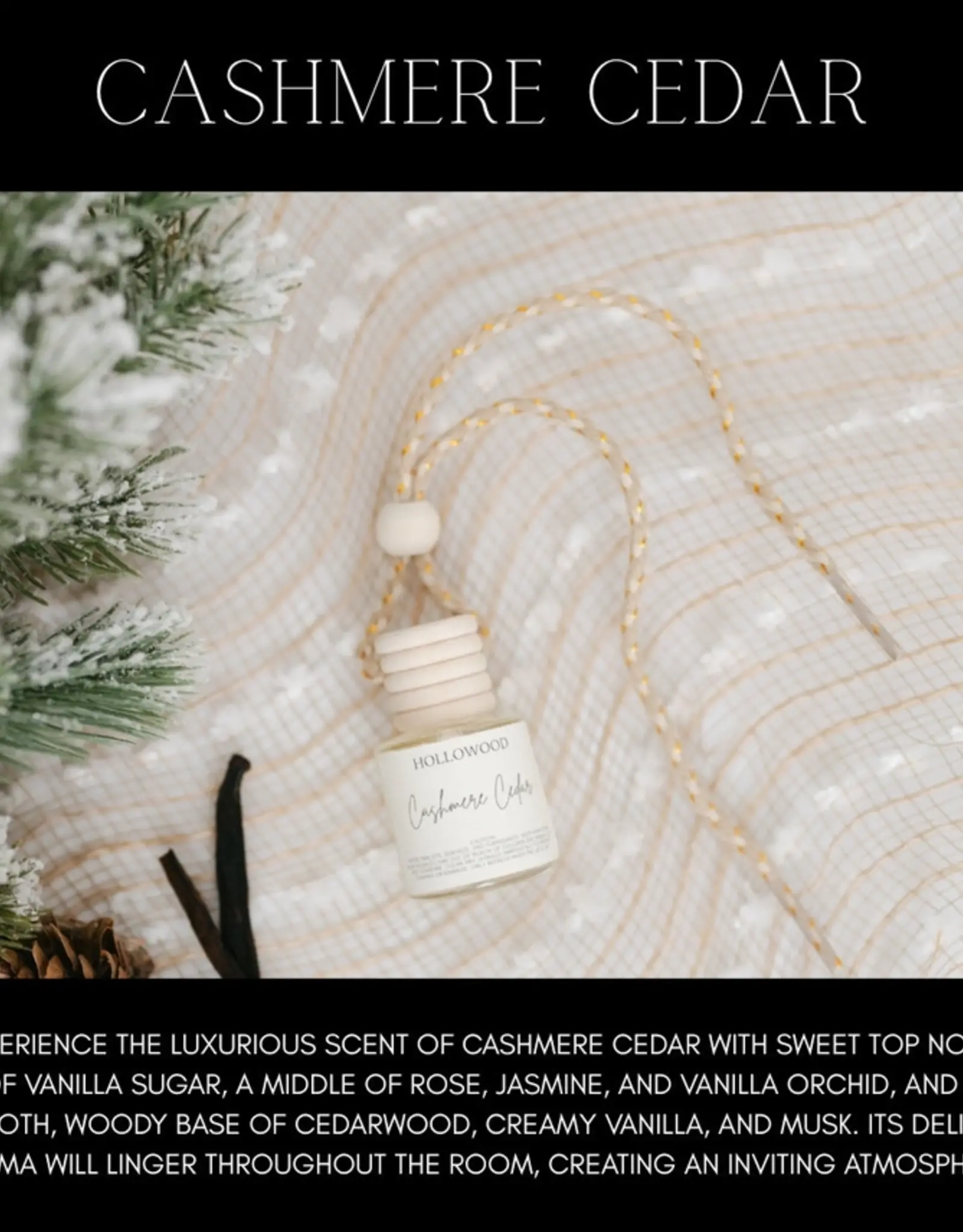Hollowood Home Car Diffuser, Cashmere Cedar
