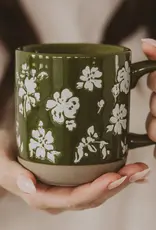 Sweet Water Decor Green Floral Stoneware Mug