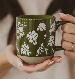 Sweet Water Decor Green Floral Stoneware Mug